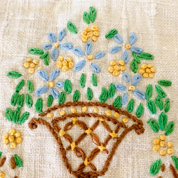 Vintage Hand Embroidered Linen Lace Dresser Scarf - Picture 5 of 11